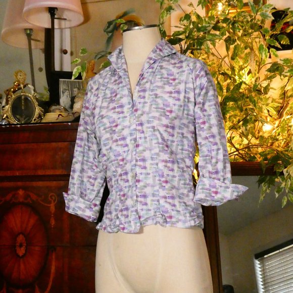 Vivien of Holloway 1950's Style Purple Watercolor Print Raglan Top Sz 10 - Picture 1 of 12